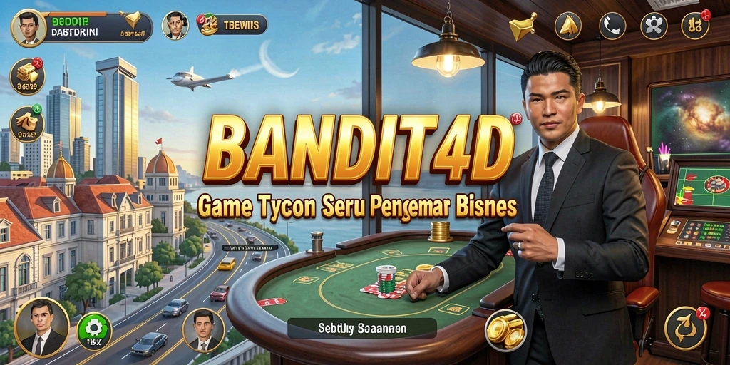 Screenshot utama BANDIT4D menampilkan aksi membeli dan menjual di dunia bisnis.