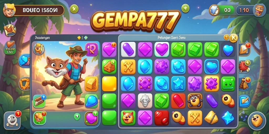 Tampilan gameplay <strong>GEMPA777</strong> yang penuh warna dan dinamis dalam kategori Match-3.