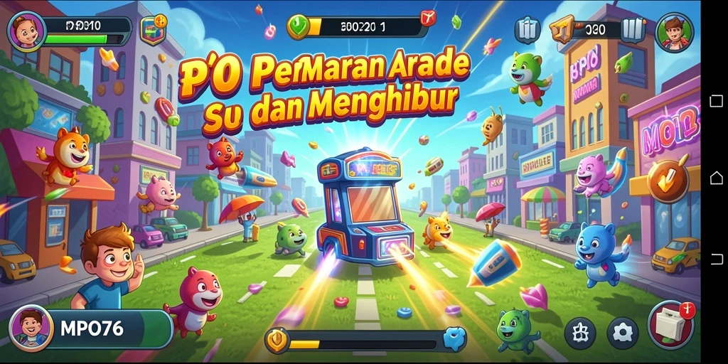 Tampilan seru gameplay MPO76 dalam suasana Arcade yang menarik.