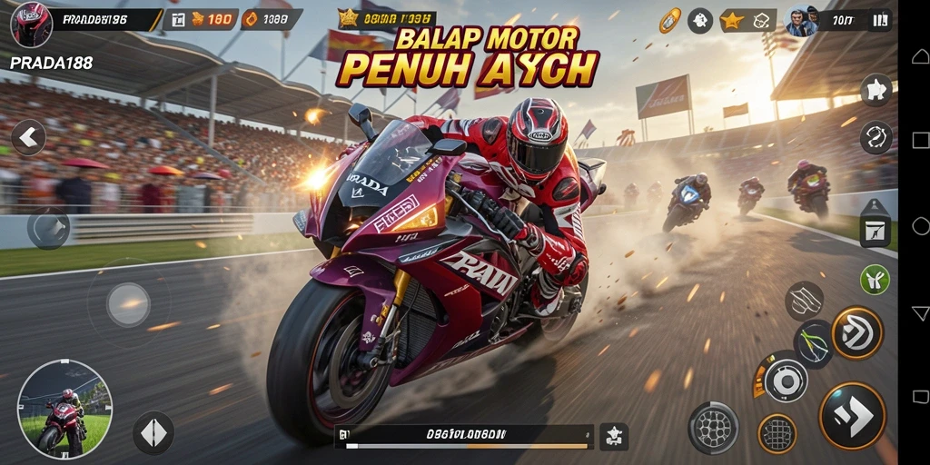 Tampilan seru dari gameplay balap motor PRADA188.