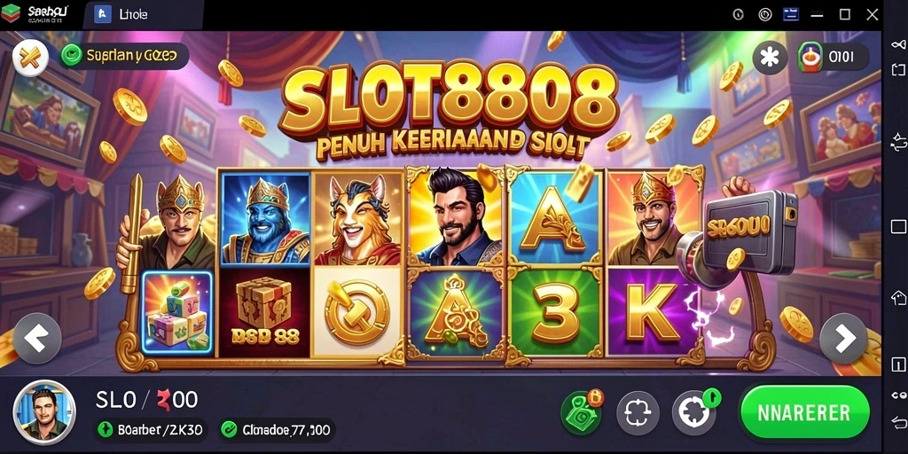 Tampilan gameplay menarik dari SLOT8808 dengan gulungan berputar.