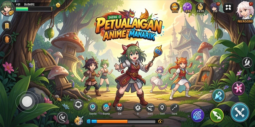 Screenshot gameplay V98 yang menggambarkan petualangan seru dalam dunia Anime.