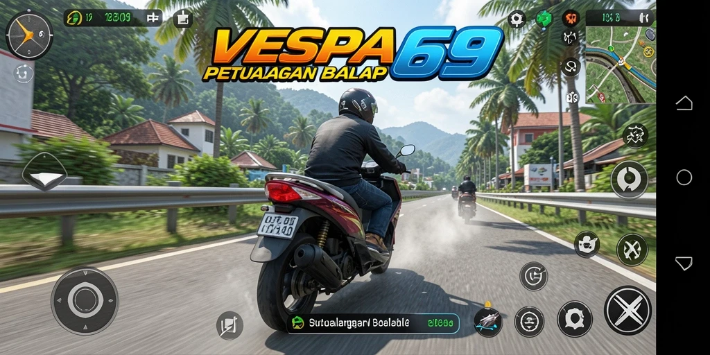 Gameplay Racing seru dengan skuter Vespa yang ikonik.