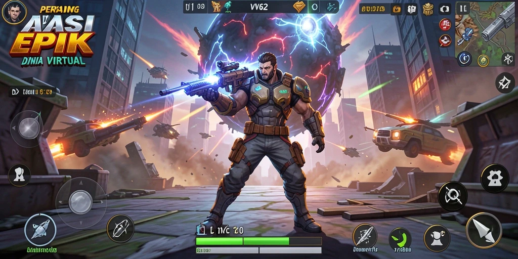 Screenshot gameplay VV62 menampilkan aksi pertempuran yang mendebarkan.