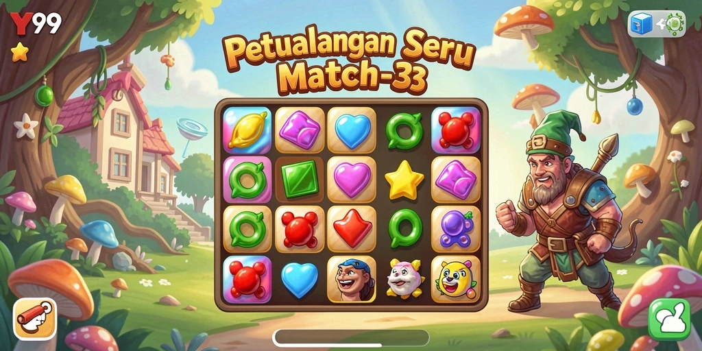 Tangkapan layar Y89 menampilkan aksi seru dalam gameplay Match-3.